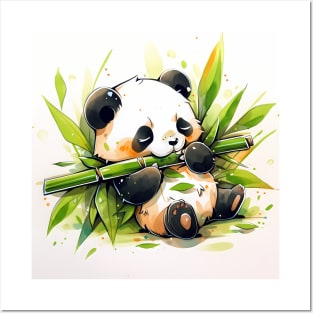 Cute Adorable Kawaii Baby Panda Eating Bamboo Posters and Art